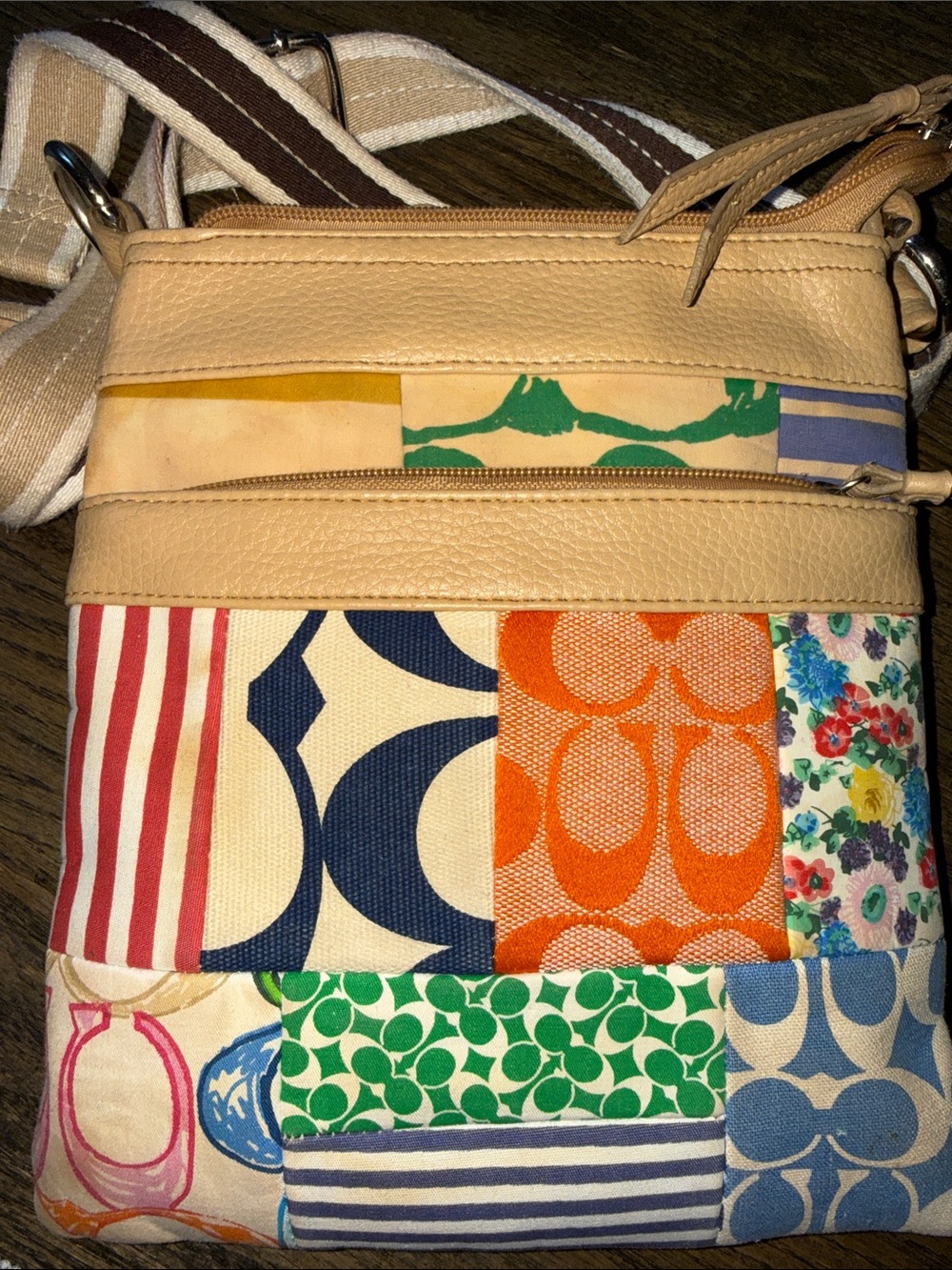 Coach poppy Multicolor Patchwork Crossbody with Tan Leather Trim - Picture 13 of 17